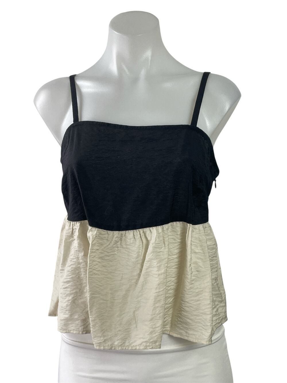 NEW LOFT Black White Sleeveless Cami Camisole Ruffle Peplum Crop Tank Top Size 4